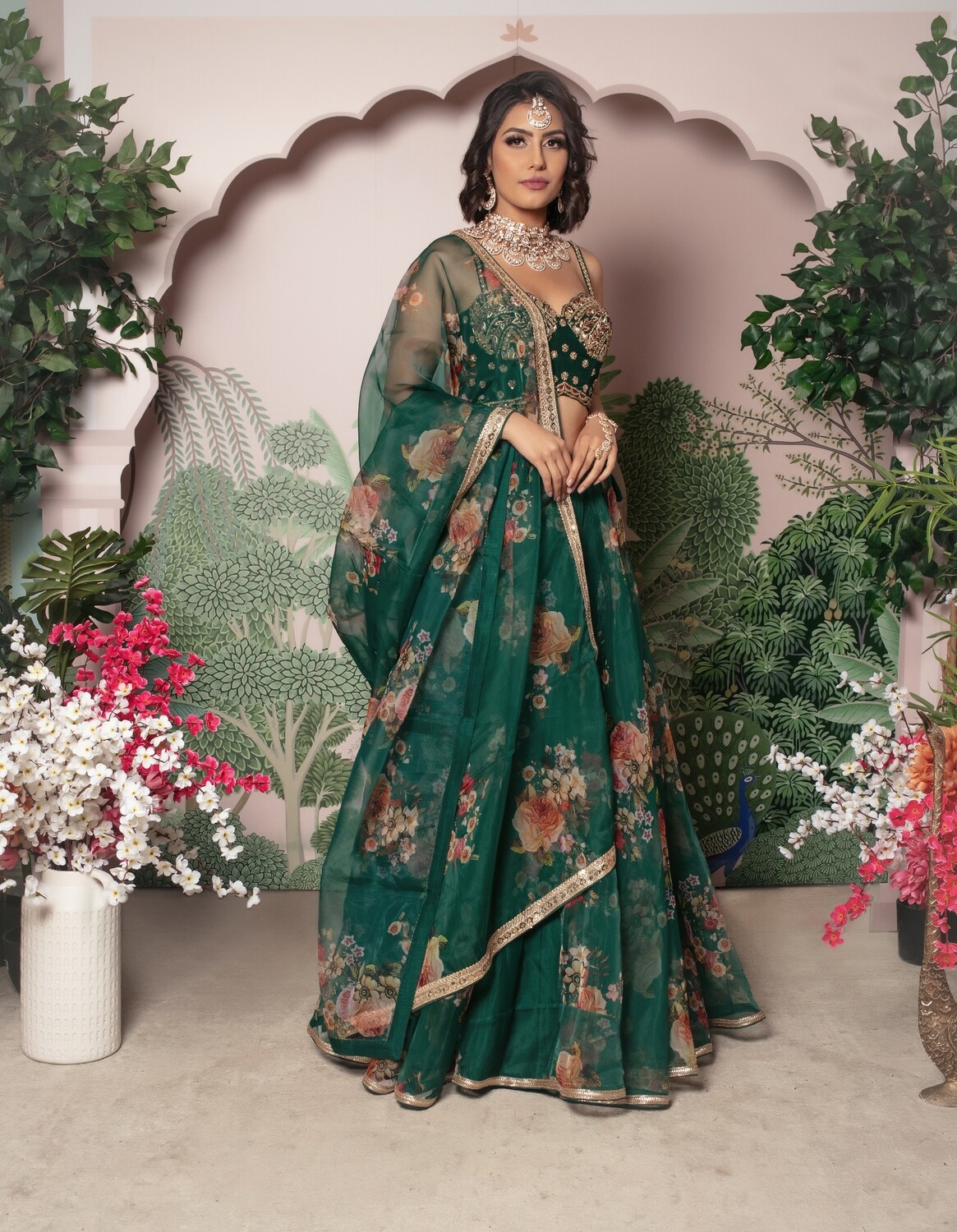 Enchanted Rose Lehenga Set - Green