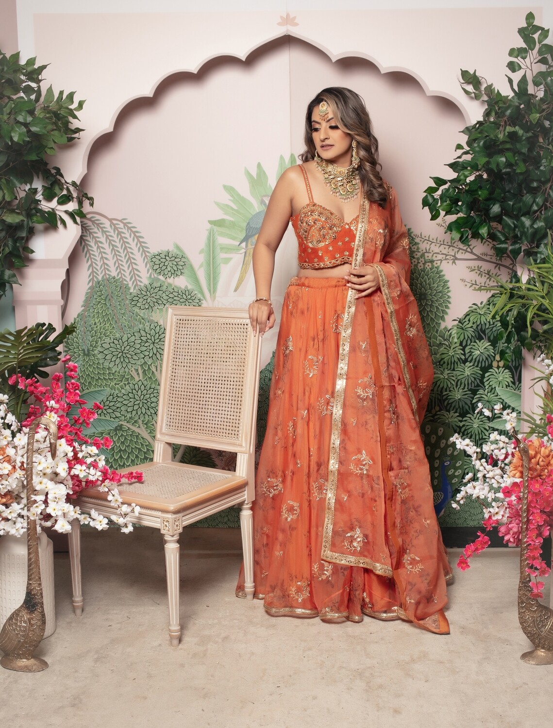 Enchanted Rose Lehenga Set - Orange