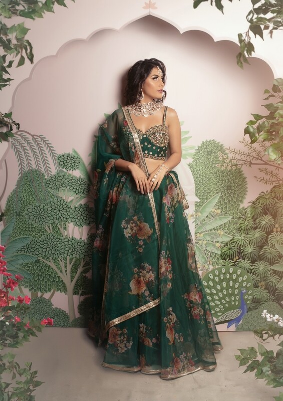 Enchanted Rose x Eve Lehenga Set - Green