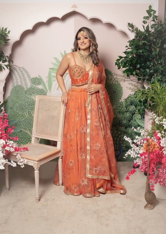 Enchanted Rose x Eve Lehenga Set - Orange