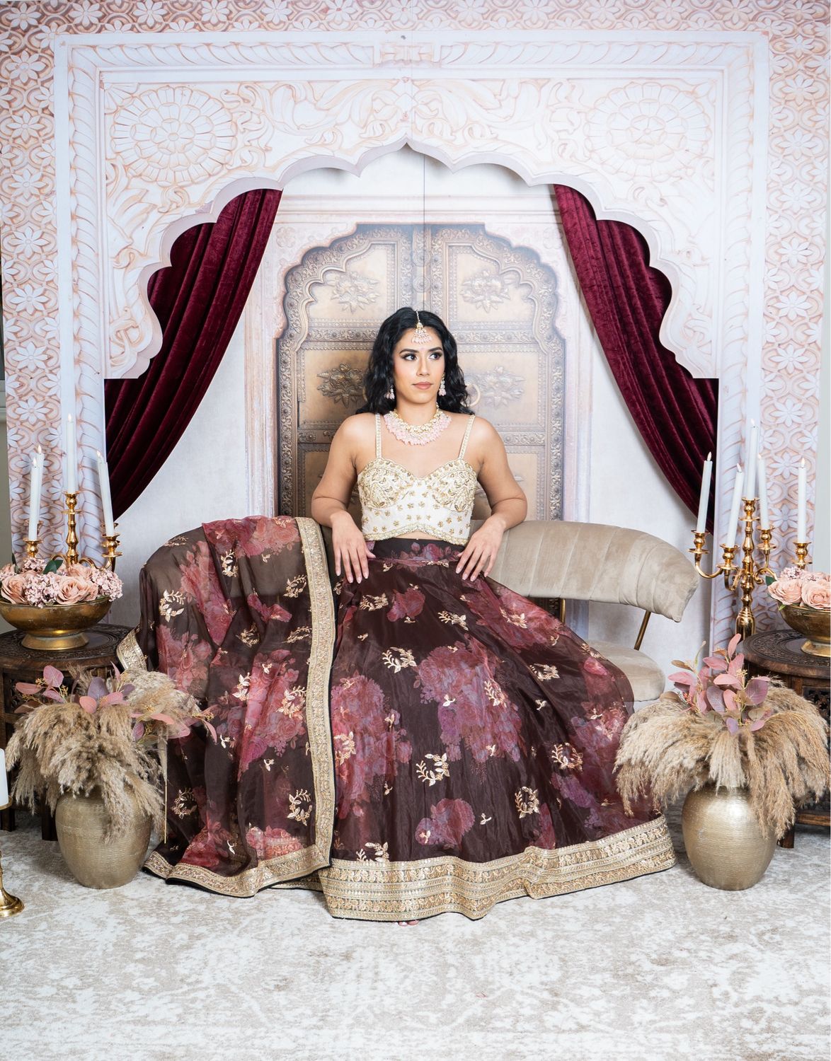 Enchanted Rose Lehenga Set - Ivory/Cola
