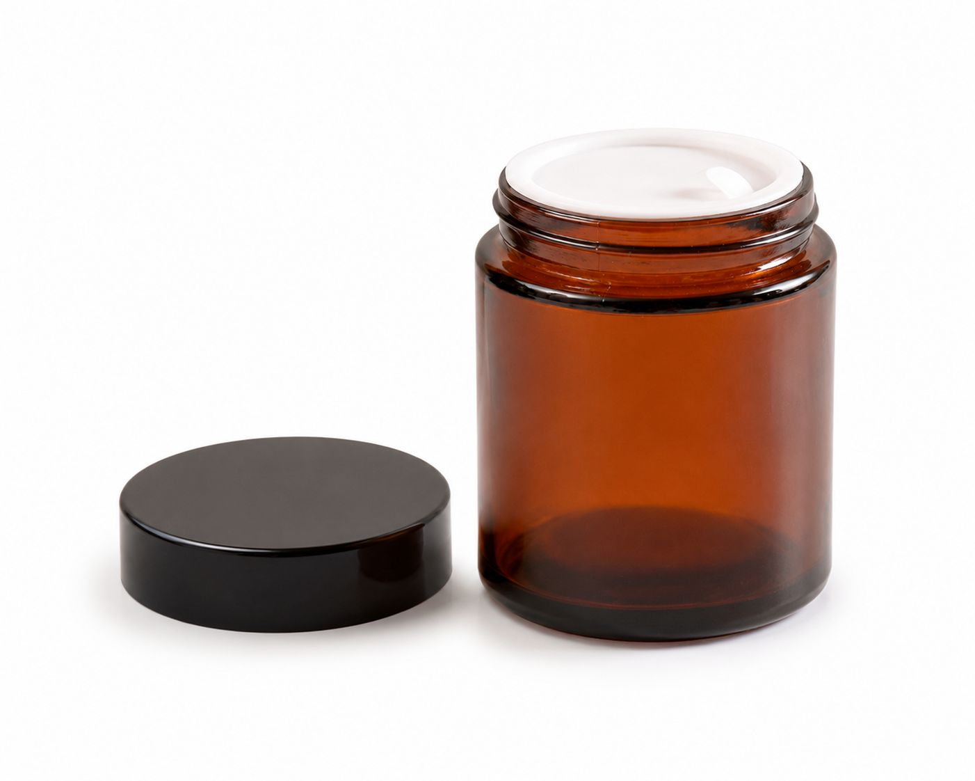 100g Amber Glass Jar Complete with Black Lid &amp; Protective Inner Shive