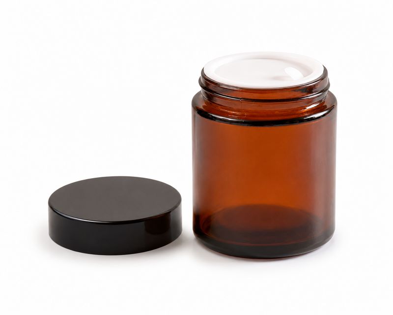 100g Amber Glass Jar Complete with Black Lid &amp; Protective Inner Shive