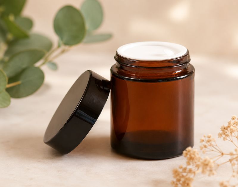 100g Amber Glass Jar Complete with Black Lid &amp; Protective Inner Shive