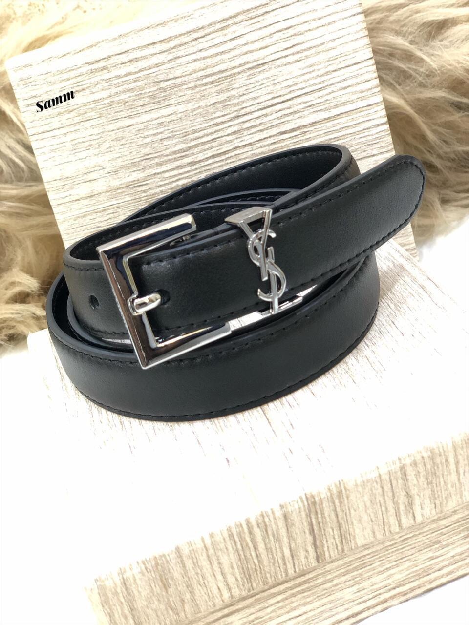 Luxury Silver Toned Ysl Black Belt