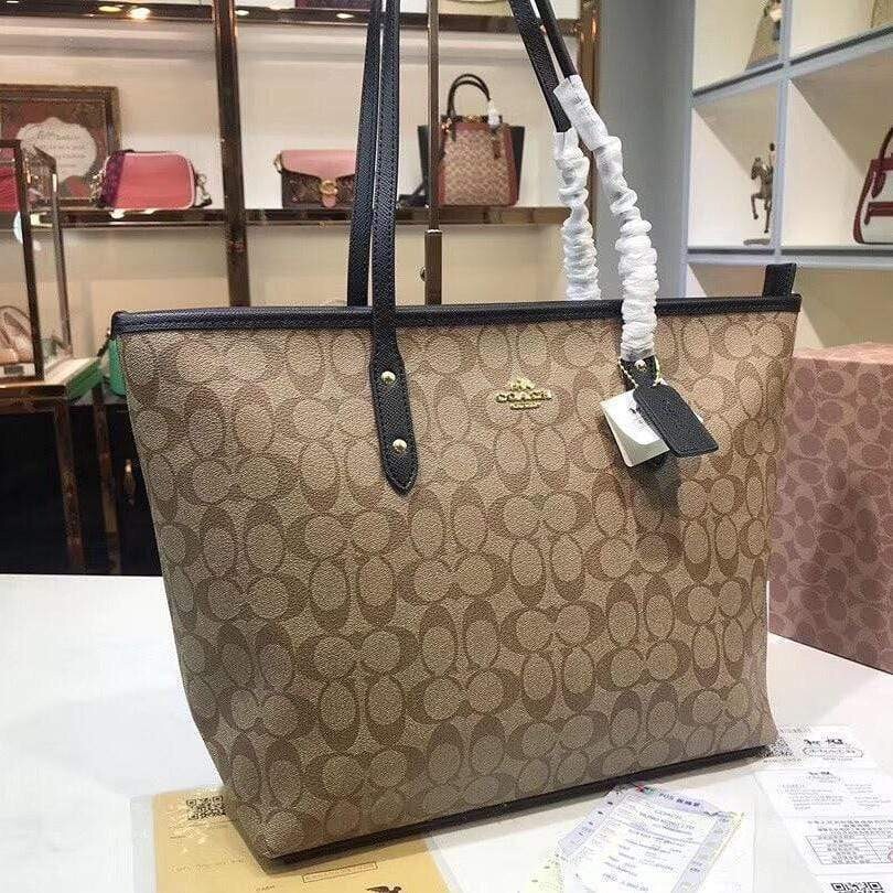 Coach Neverfull Apricot/ Black Color Tote Bag