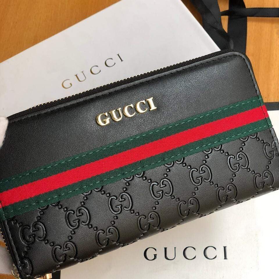 Gucci GG Horizontal Stripe Zipper Wallet