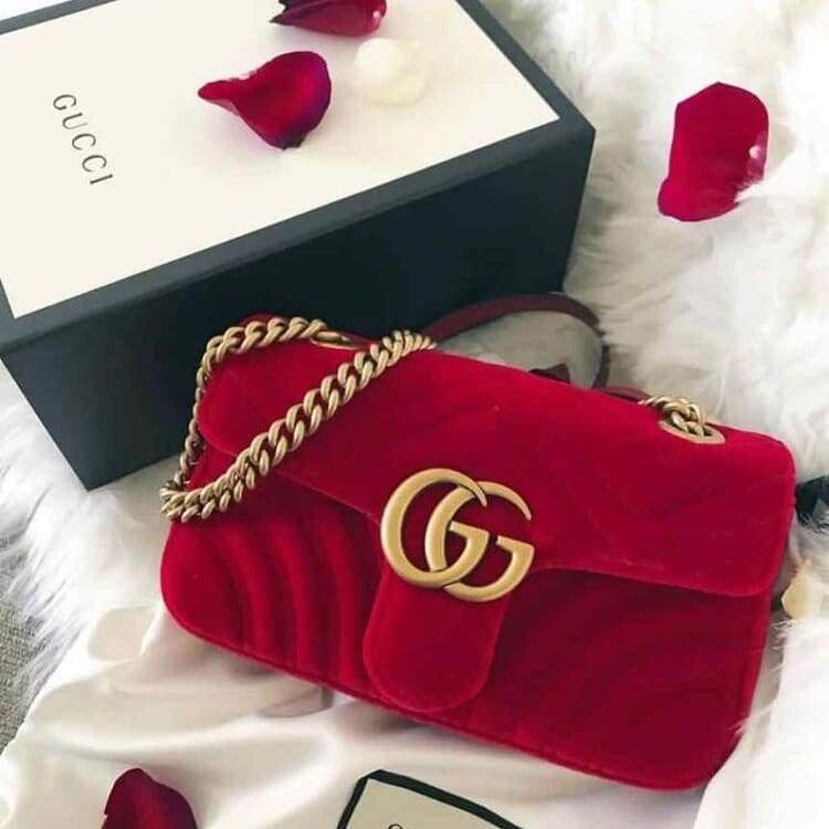 Gucci Marmont Red Colour Velvet Design Sling Bag