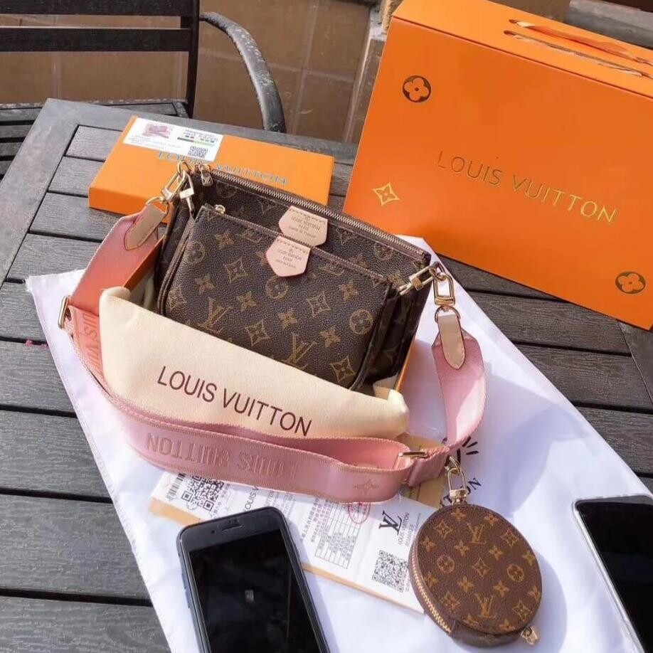 Louis Vuitton Mono Multi Pochette Accessories Pink Belt Sling Bag (With Box)