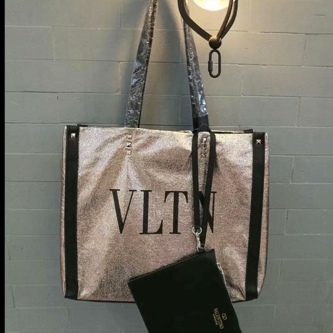 VALENTINO Combo Silver Metallic Collection Tote Bag