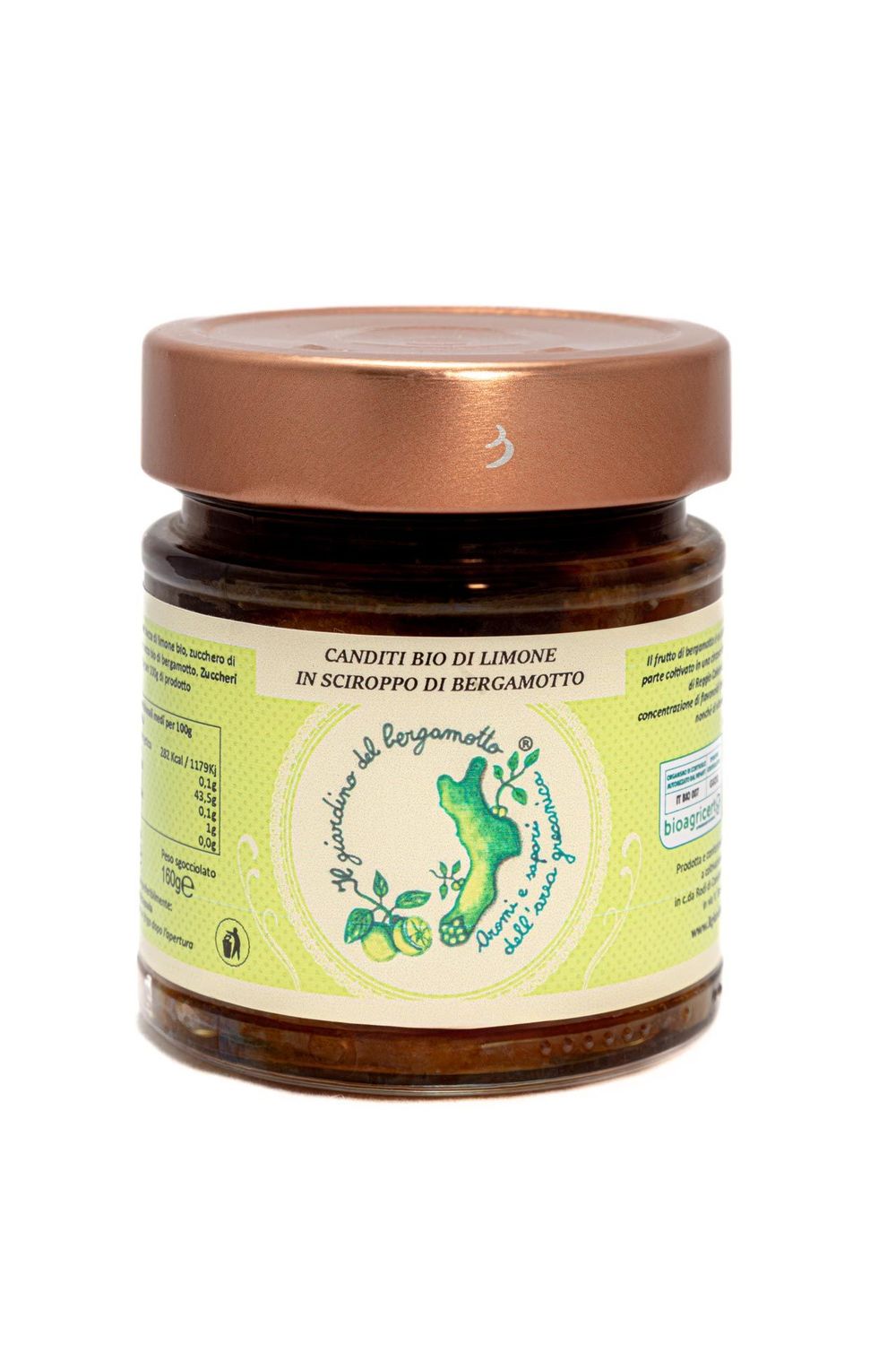 Bucce candite bio di limone in sciroppo di bergamotto