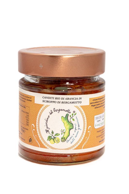 Bucce candite bio di arancia in sciroppo di bergamotto
