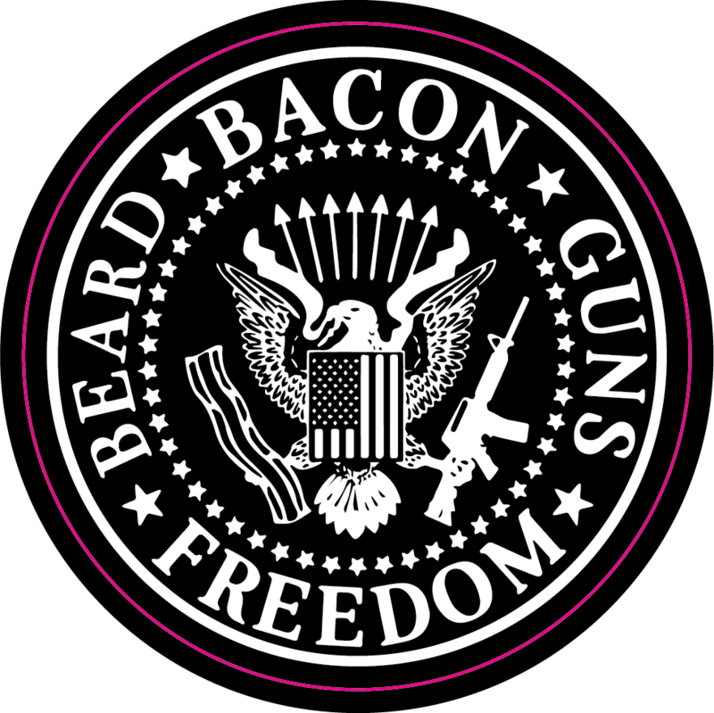 Beard, Bacon, Guns,  Sticker