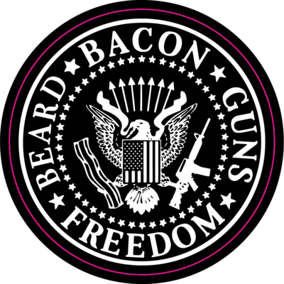 Beard, Bacon, Guns, Sticker