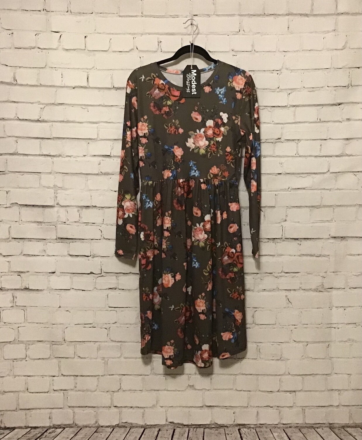 Dark Green Floral Boutique Dress with pockets