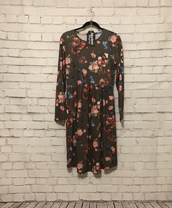 Dark Green Floral Boutique Dress with pockets