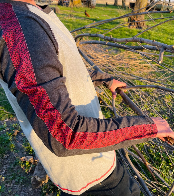 Men&#39;s Jacquard Shirt- Heather Grey/Red