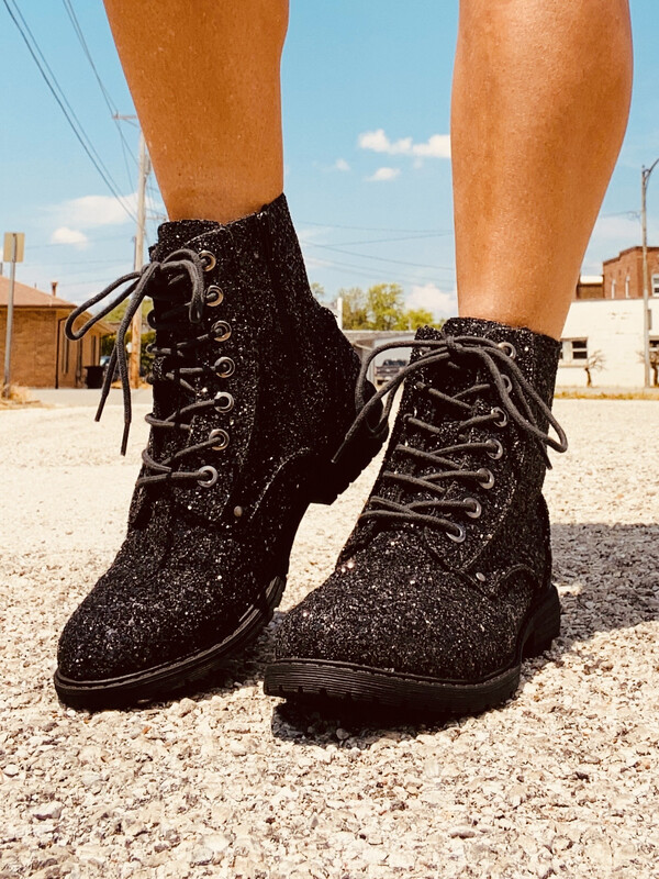 Hannah Glitter Combat Boots