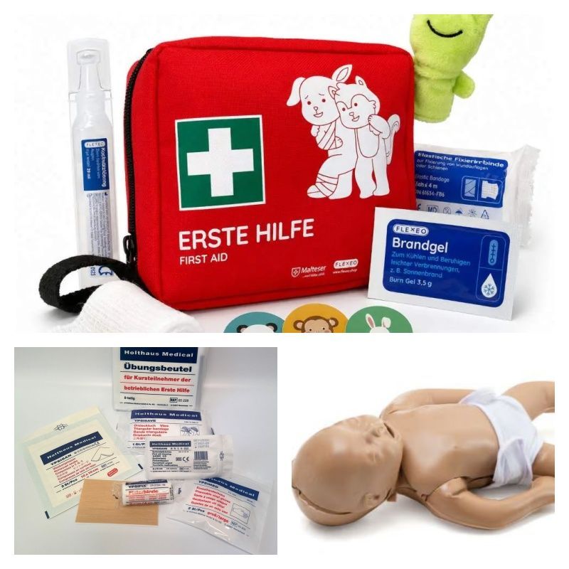 3er-Bundle Übungspuppe Baby + Übungsbeutel Verbandmaterial (5er-Pack) + Erste-Hilfe-Set für Kinder 3er-Bundle Übungspuppe Baby + Übungsbeutel Verbandmaterial (5er-Pack) + Erste-Hilfe-Set für Kinder