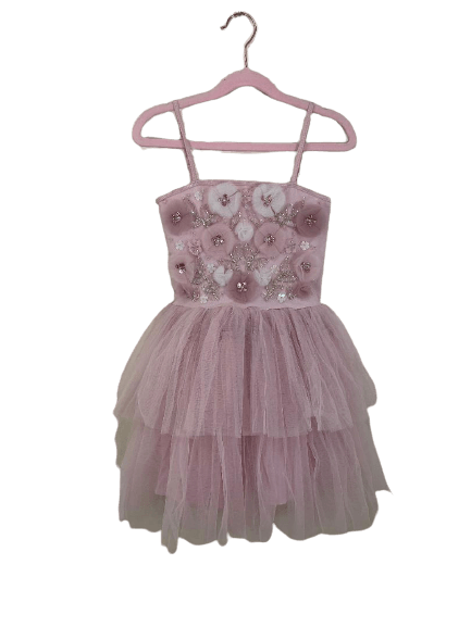 Rose Pink Dress with Tulle Flower