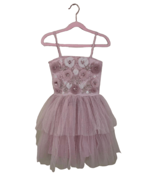 Rose Pink Dress with Tulle Flower