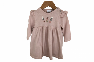 Floral Flutter Sleeve Knit Baby Dress w/Bloomer