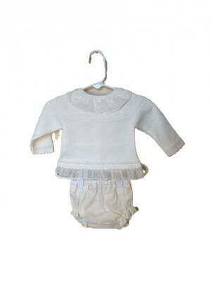 White Knit Top with Voile Ruffle & Bloomer
