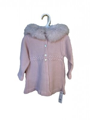 Blush Knit Coat with Fur Trimmed Hood