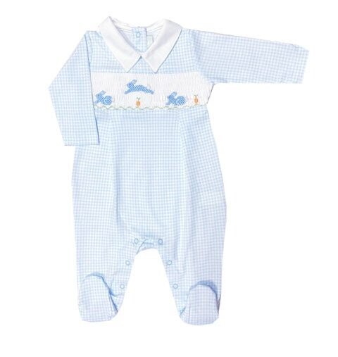 Blue Easter Bunnies Smocked Footie