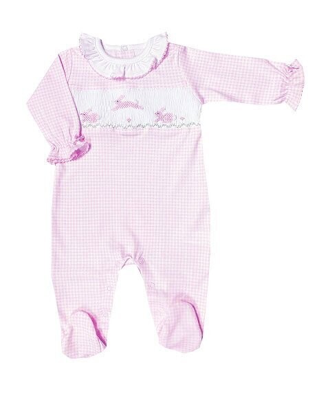 Pink Easter Bunnies Smocked Footie