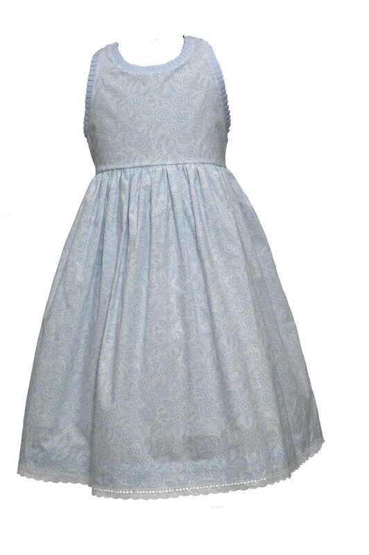 Blue Toile Knife Pleat Dress