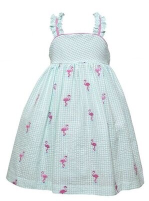 All over Embroidery Flamingo Frill Dress