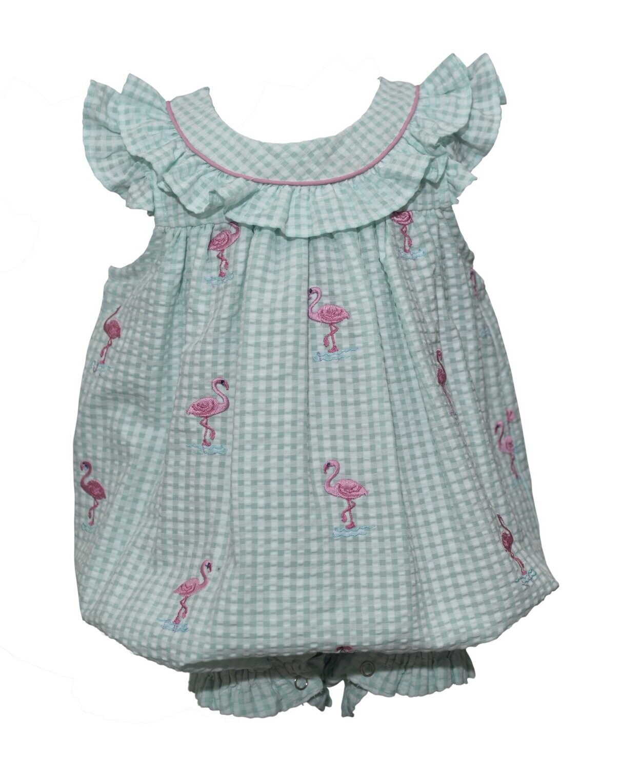 All Over Embroidery Flamingo Romper