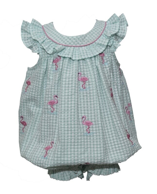 All Over Embroidery Flamingo Romper