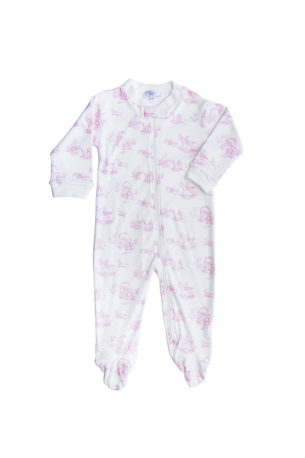 Pink Toile Zipper Footie