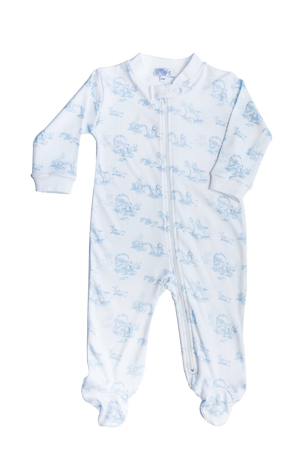 Blue Toile Zipper Footie