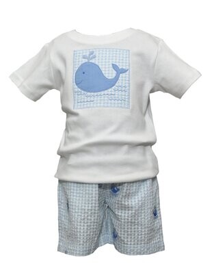 All Over Embroidery Whale Boys Short Set