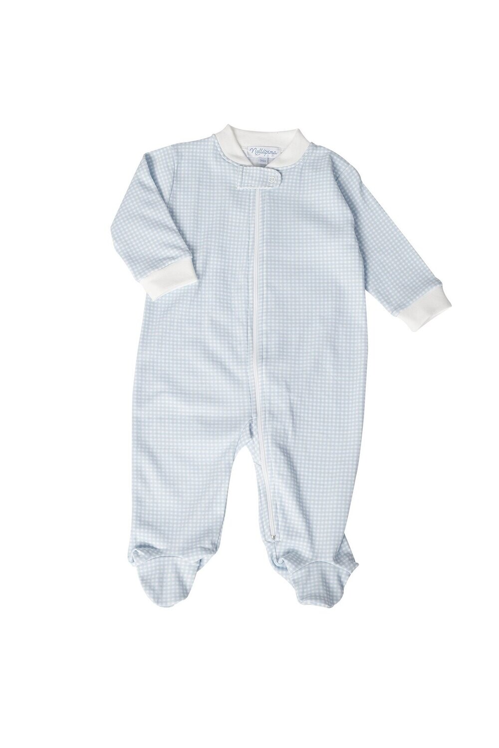 Blue Gingham Zipper Footie