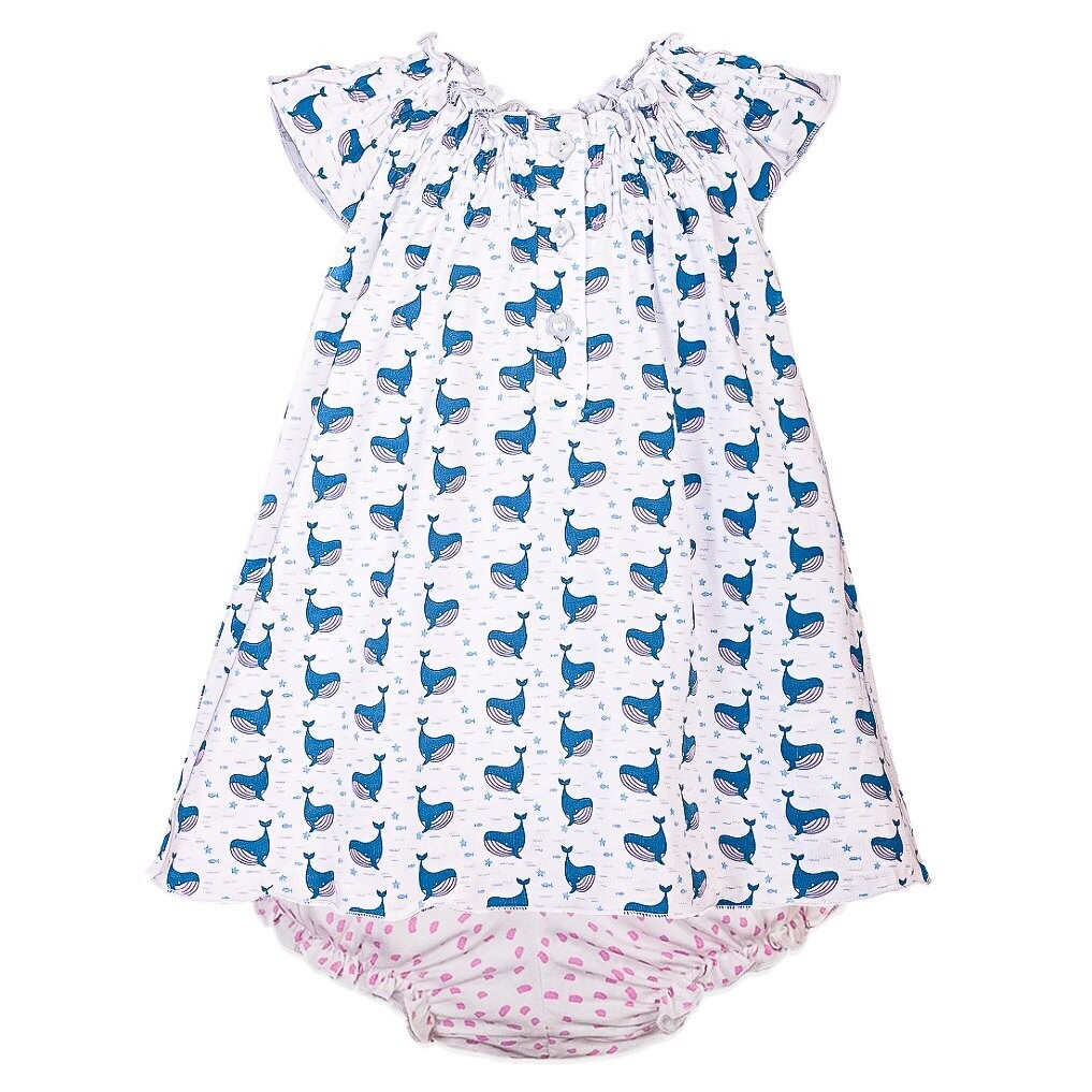 Fin Whale on White Henley Dress & Bloomer