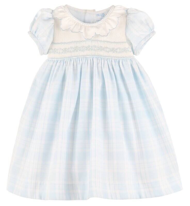 Blue & White Plaid Smocked Dress
