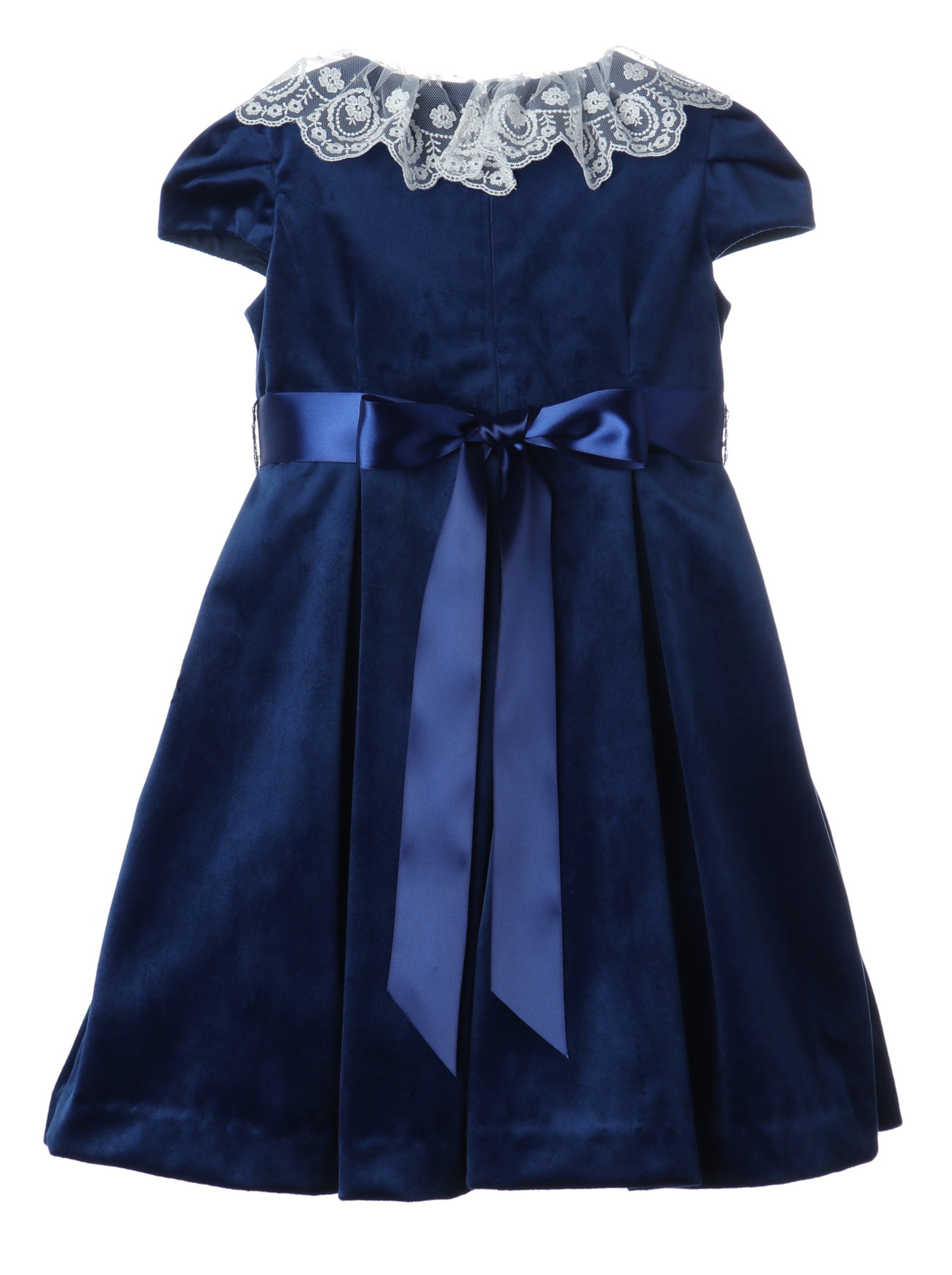 Navy Deluxe Velvet Dress With Lace Collar