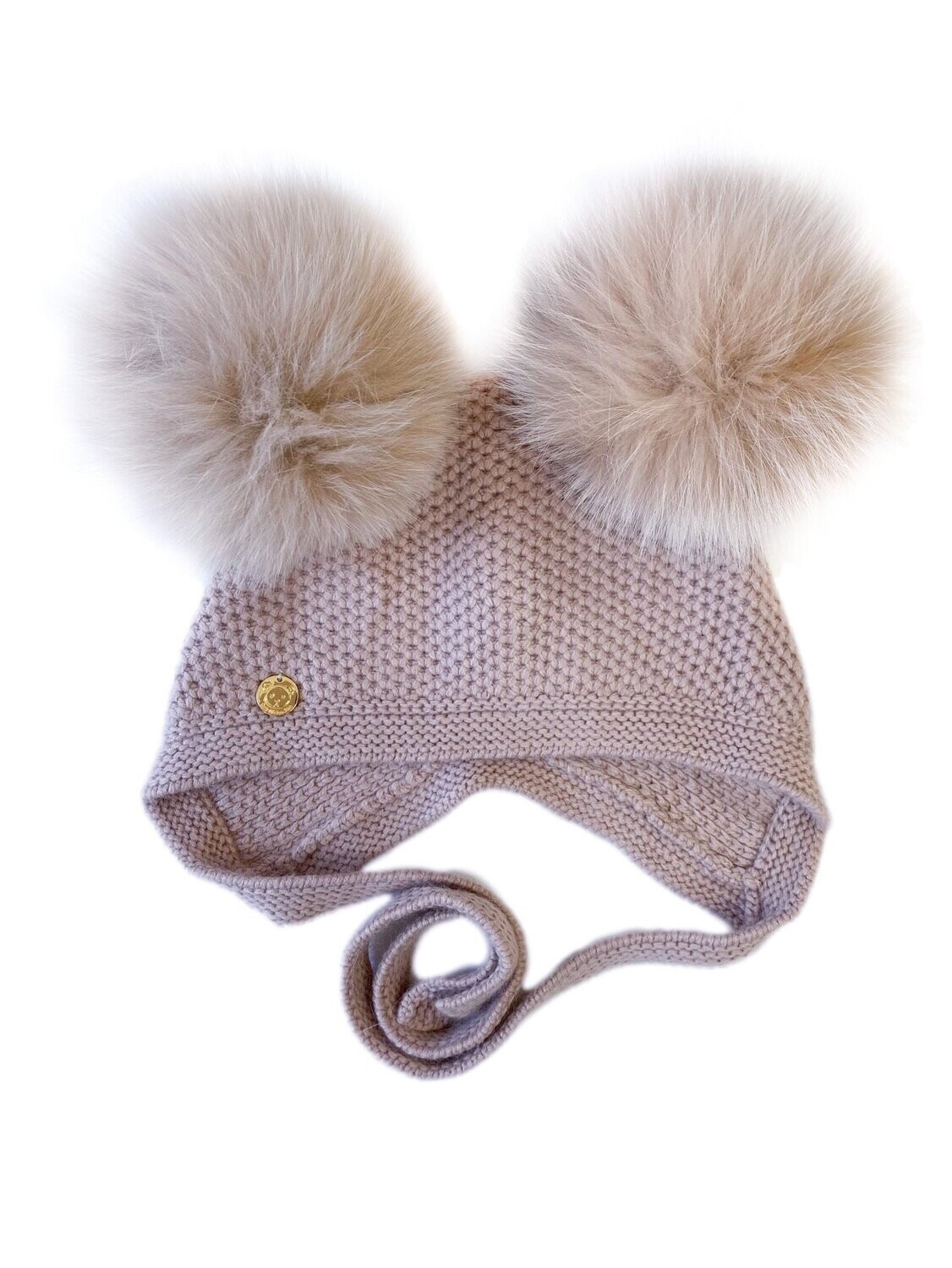 Honeycomb Ballet  Pink Cashmere Bonnet with Tan Poms