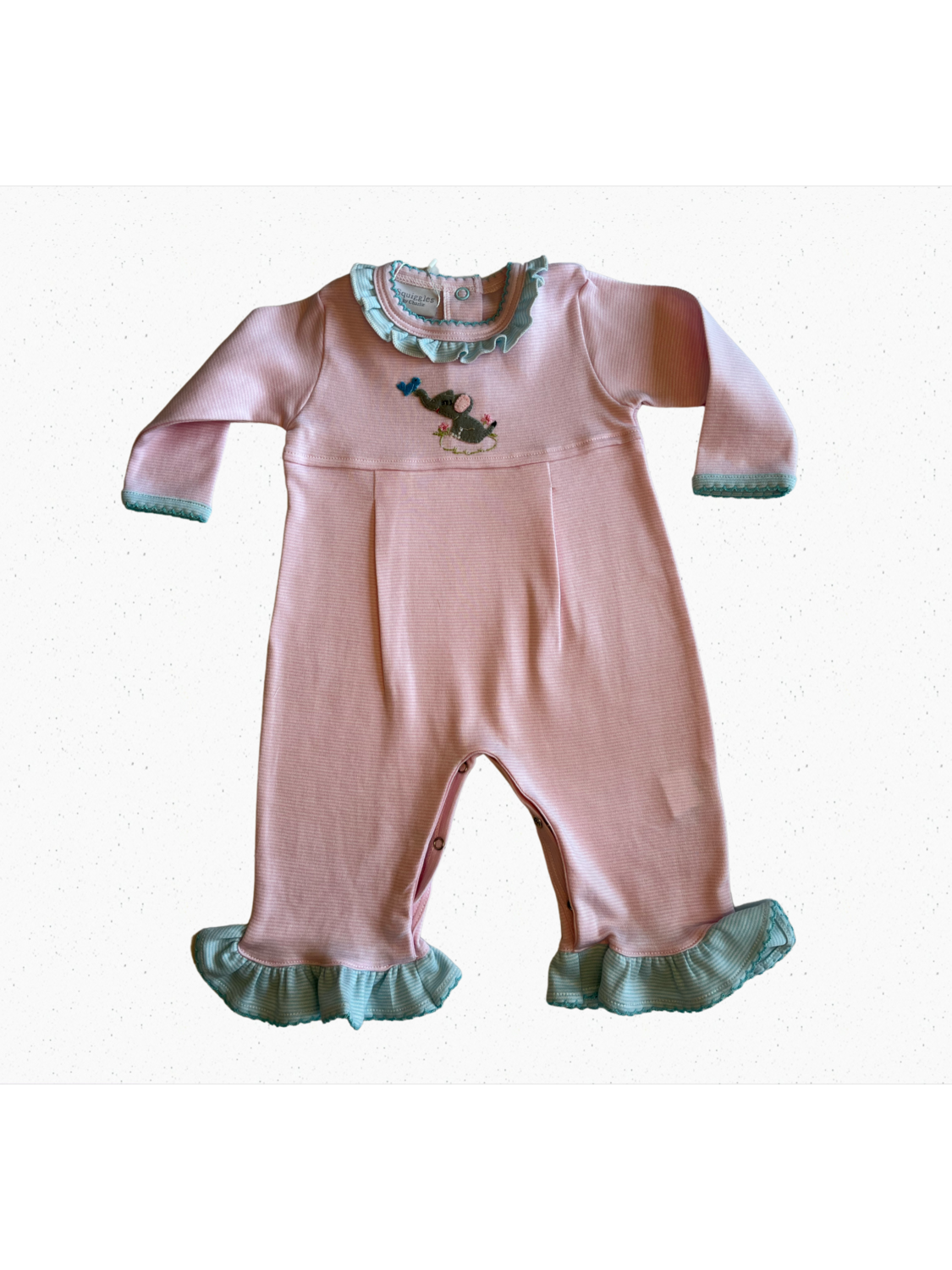 Pink Mini Stripe Elelphant Ruffle Coverall