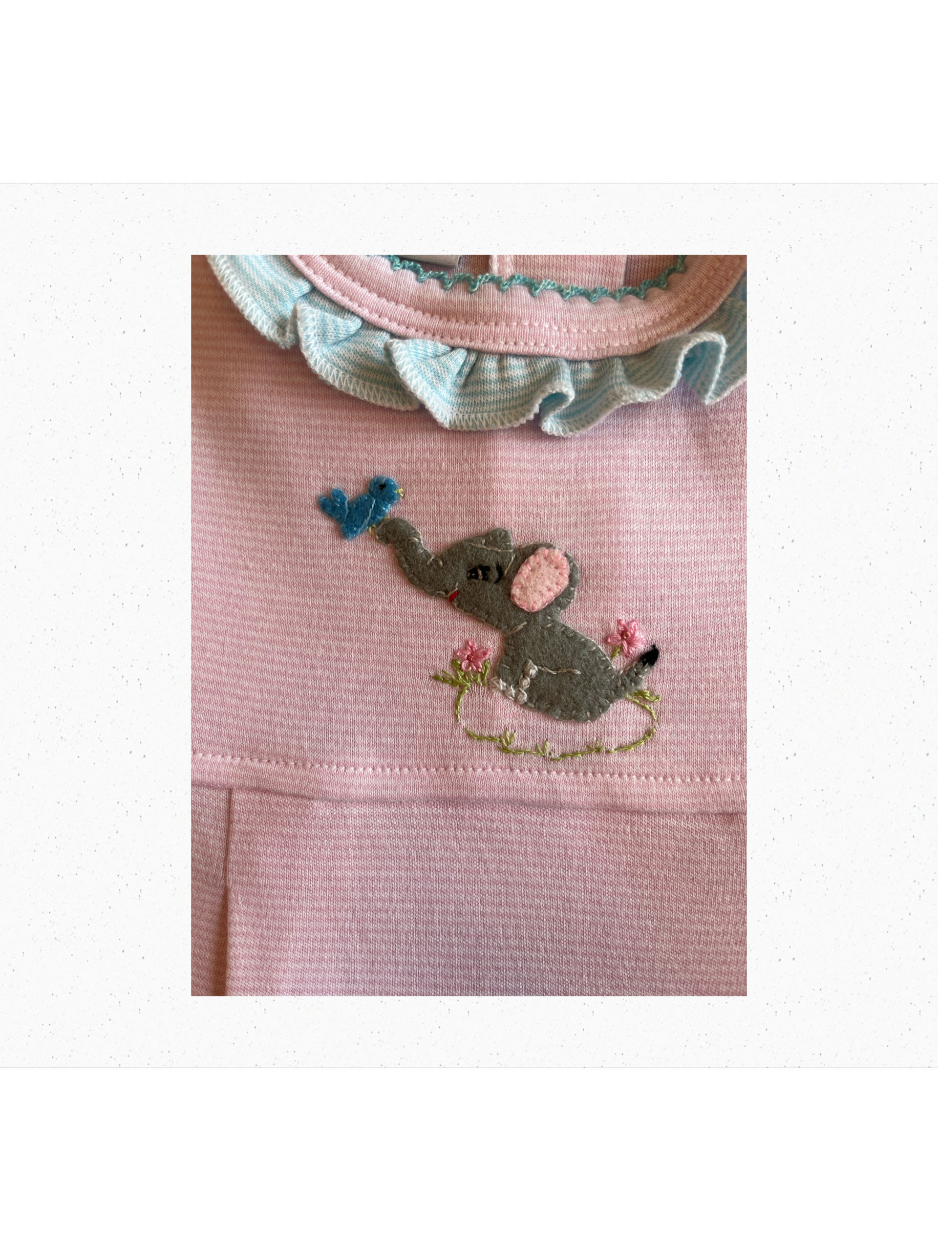 Pink Mini Stripe Elelphant Ruffle Coverall