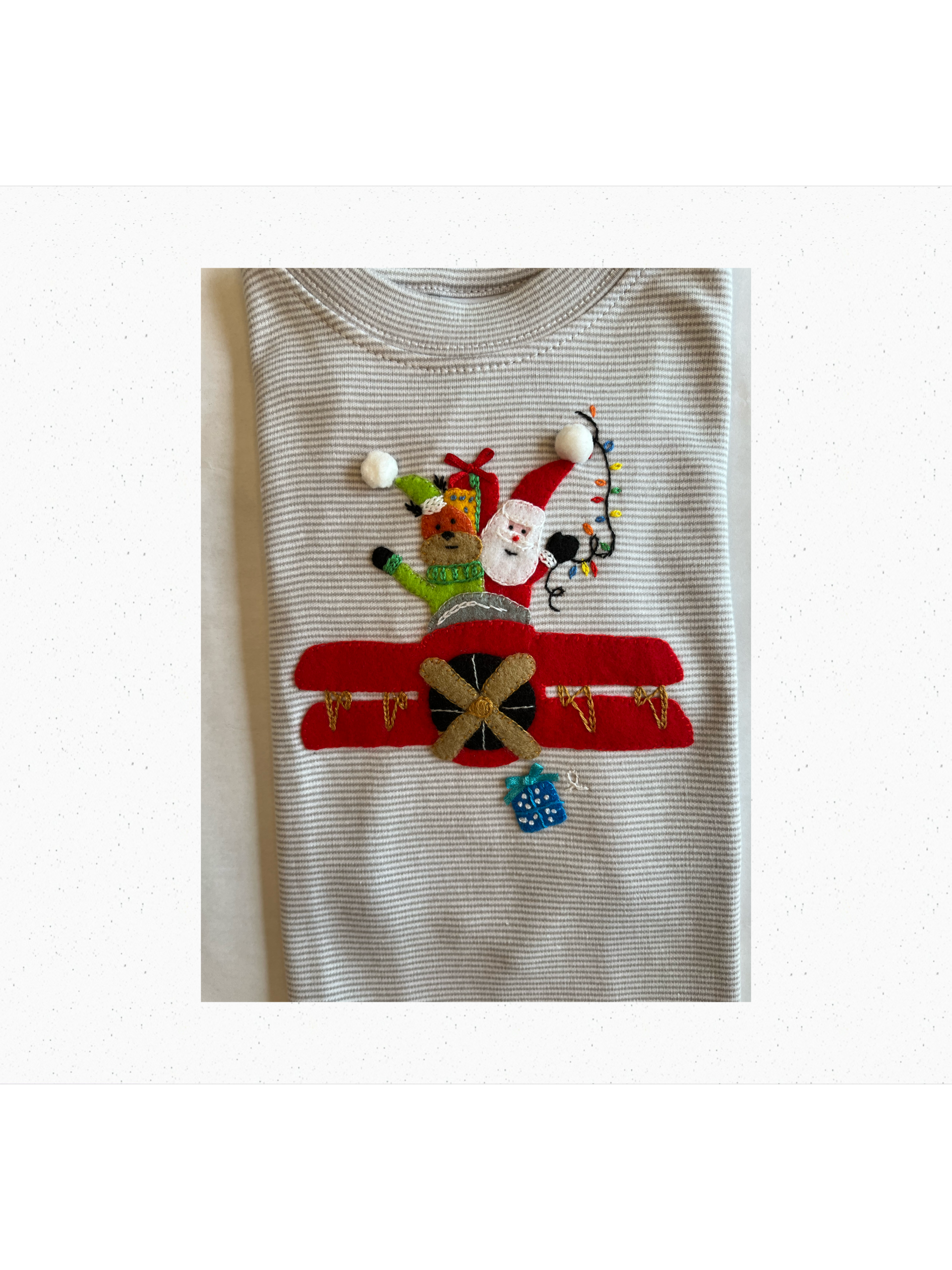 Light Grey Stripe Santa on Airplane Pant Set