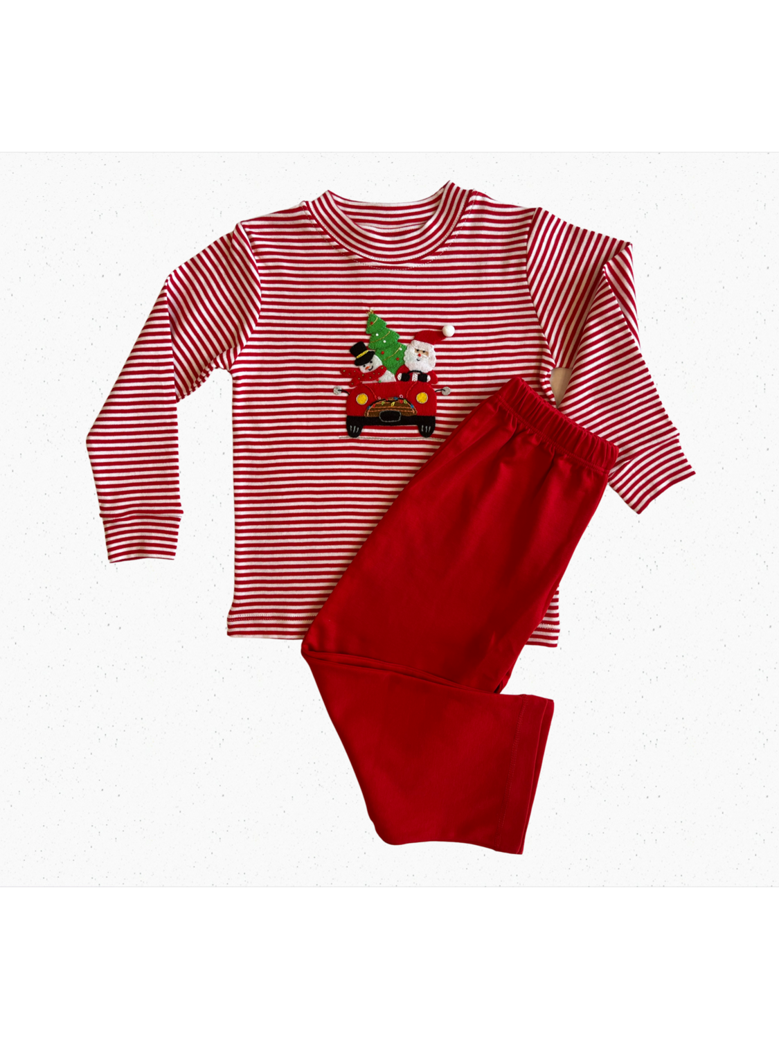 Red Stripe Santa in Car Pant Set