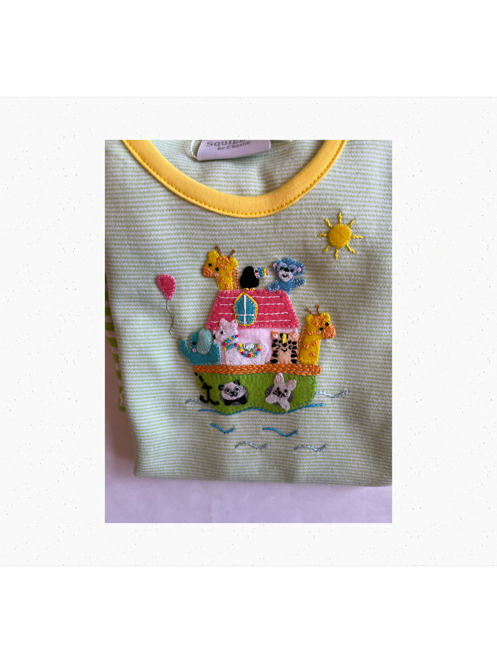 Lime Green & White Stripe Noah's Ark