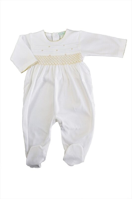White & Ecru Hand Smocked Footie