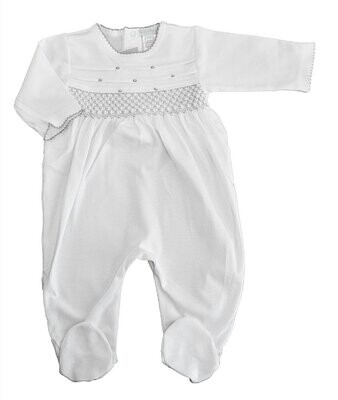 White & Grey Hand Smocked Footie