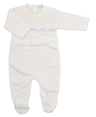 Full Smocked Footie With Blue Trim